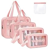 Aucuu 5 PCS Bolsas Neceser Transparente, Neceser de Aseo Transparente, Bolsa de Cosméticos Impermeable con Cremallera, Bolsas de Aseo Transparente para Baño,Viaje,Vuelo-Rosa