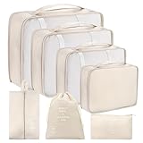 7 Piezas Organizadores para Maletas, Organizador de Equipaje Multifunción, Packing Cubes Bolsas Ropa Viaje, Organizadoras Viaje, Impermeable, para Cosméticos, Ropa Interior, Bolsa Zapatos(Beige)