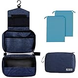 Larkumio Neceser Hombre Mujer, Neceser Maquillaje Bolsa de Aseo Makeup Bag Grande Colgante Impermeable, 1 Neceser Viaje + Bolsa con Cordón, Azul Marino