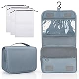 Zivacate Neceser Viaje, Bolsa de Maquillaje Impermeable, Bolsa de Aseo con Asa, Plegable Bolsa de Cosméticos Portátil con 3 Bolsas Organizadoras con Cordón -Gris