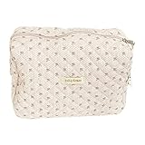 Aucuu Bolsa De Maquillaje De Algodón, Bolsa De Cosméticos, Bolsa De Cosméticos Floral, Bolsa De Cosméticos De Viaje, Bolsa De Cosméticos Acolchada, Bolsa De Cosméticos （Beige-Floral）