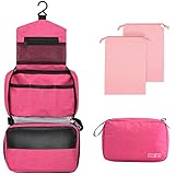 Larkumio Neceser Hombre Mujer, Neceser Maquillaje Bolsa de Aseo Makeup Bag Grande Colgante Impermeable, 1 Neceser Viaje + Bolsa con Cordón, Rosa