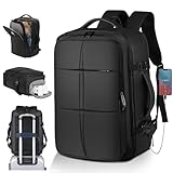 KKNE Mochila Viaje - Expandible, Mochila Grande, Mochila Viaje Cabina Avion, Adecuado tanto para hombres como para mujeres, Con puerto de carga USB, Negro