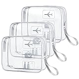 Aucuu 3 PCS Neceser de Aseo, Bolsas Portátil de Maquillaje de PVC, Bolsas Transparentes para avión, Bolsa de Cosmético Organizador Mujer Impermeables para Viajes, Almacenamiento, Baño