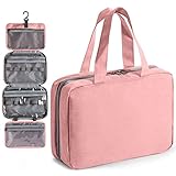 Virklyee Neceser de Viaje Bolsa de Maquillaje Colgante Bolsa de Cosméticos Plegable Organizador de Cosméticos de Tela Oxford Bolsa de Enjuague Multifuncional Bolsa de Afeitar para Baño(Rosa)